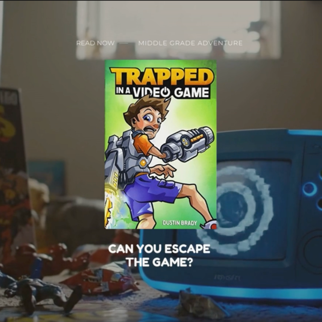 Shimmr-generated advert for Trapped in a Video Game by Dustin Brady, a middle-grade adventure with a boy pulled into a retro game